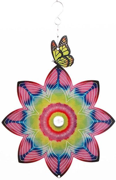 SPRING SONG Butterfly on Mandala Flower Wind Spinner for Yard and Garden Stainless Steel Spinner Indoor and Outdoor Hanging Decor Crafts Ornament Gifts Kinetic Art Yard Garden Hanging Wind Spinner