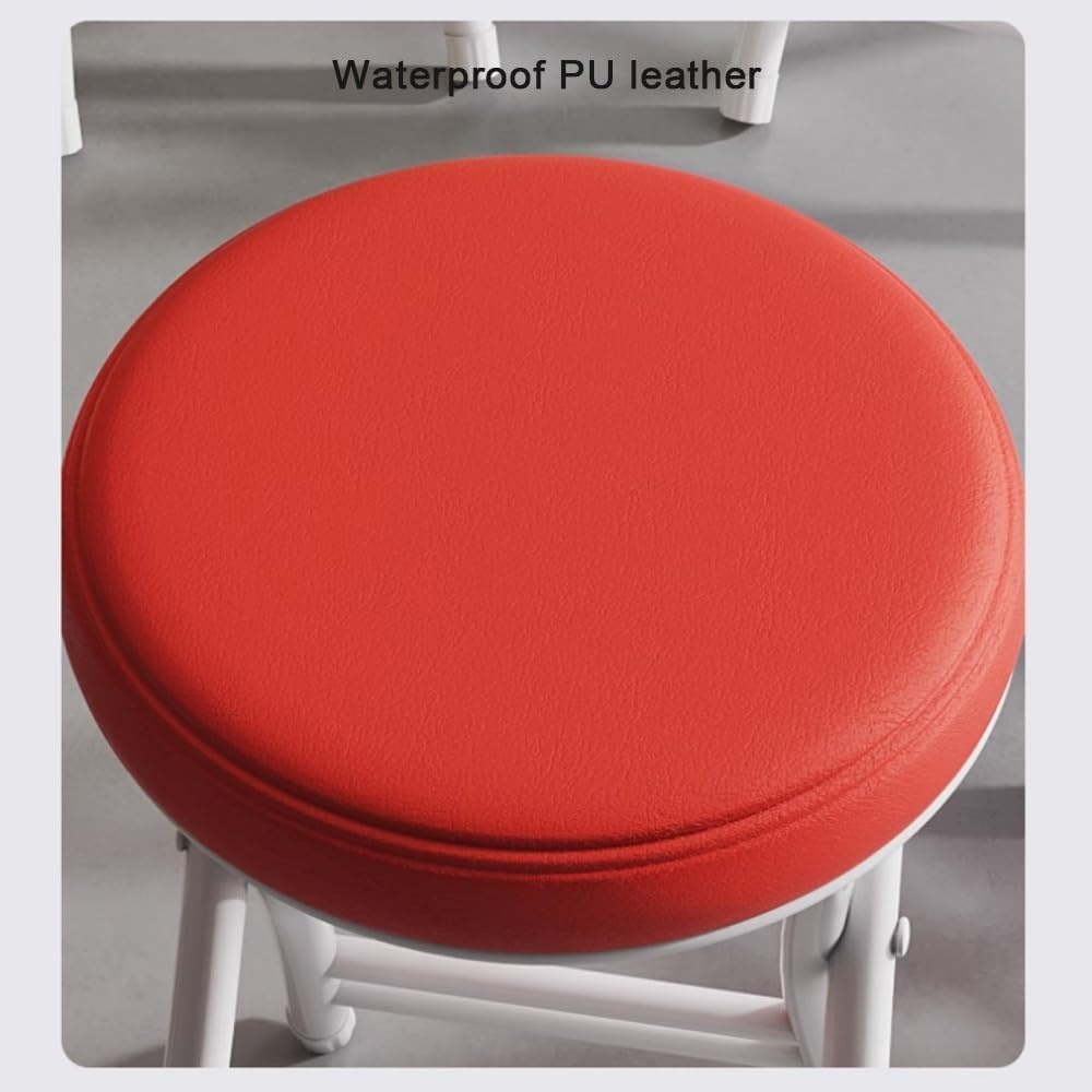 20" Home Folding Stool Collapsible Padded Bar Stool Round Kitchen Stools No Back Portable Breakfast Chairs PU Leather for Kitchen Breakfast Cafe(Orange)