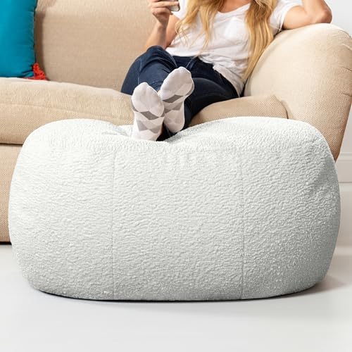 Jaxx Ellis Ottoman Shearling Faux-Lamb Plush Pouf for Modern Interior Design, Oval, Cloud