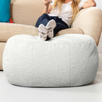 Jaxx Ellis Ottoman Shearling Faux-Lamb Plush Pouf for Modern Interior Design, Oval, Cloud