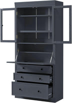 SOFTSEA Kitchen Pantry Cabinet with 3 Drawers, Kitchen Storage Cupboard with Power Outlet and Adjustable Shelves, Freestanding Display Cabinet for Living Room Dining Room, 36x16.5x78inch, Grey