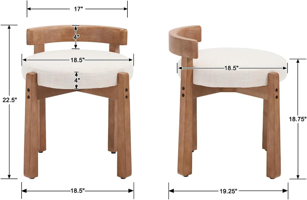 HNY Modern Linen Ottoman- Low-Back Makeup Seat & Lounge Footrest with Solid Wood Frame, Casual Style for Bedroom Dressing Area, Beige