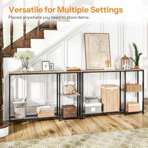 HOOBRO Narrow Console Table, Sofa Table, 44.9" Skinny Entryway Table | Long Behind Couch Table with Storage Shelves, for Living Room, Foyer, Hallway, Greige and Black BG86XG01