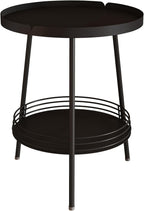 Benkyo 2 Tier Black Metal Round Side Table Tiered Two Shelf Storage Coffee Sofa End Table for Living Room and Bedroom,Black