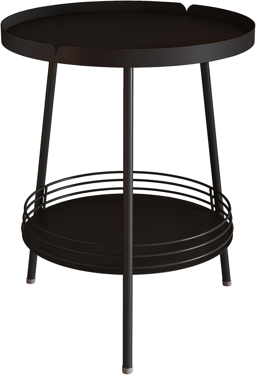 Benkyo 2 Tier Black Metal Round Side Table Tiered Two Shelf Storage Coffee Sofa End Table for Living Room and Bedroom,Black