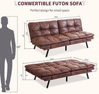 Opoiar Leather Futon Sofa Bed,Convertible Memory Foam Couch Bed,Futon Sets Daybed with Mattress Included,Folding Modern Sleeper Sofa Love seat for RV Car Living Room&Bedroom Small Space,Brown