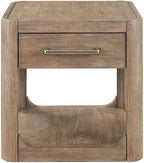 Pemberly Row 3 Piece Set, Round Rubberwood Cocktail Table with Faux Concrete Insert and 2 End Tables, Burnished Beige Finish, Satin Pewter Hardware, Storage Drawer, Living Room Furniture