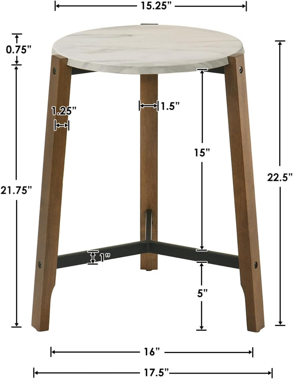Modern White Round End Table, Side Table with Faux Marble Texture Top Industrial Nightstand Beside Accent Table with Wood Legs for Living Room Bedroom Small Space, Easy Assembly