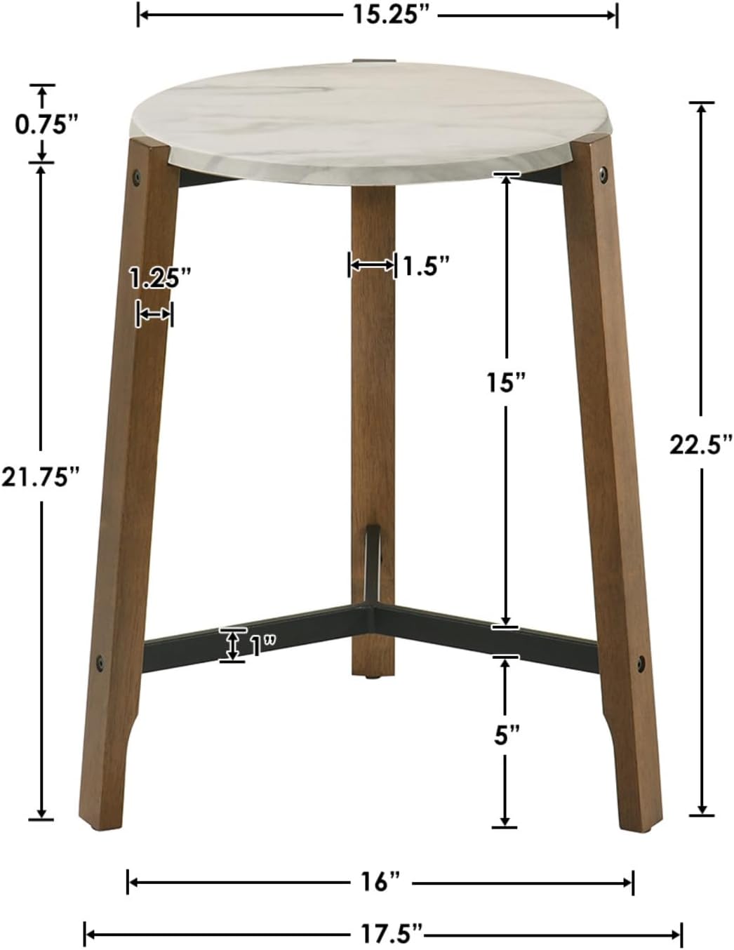 Modern White Round End Table, Side Table with Faux Marble Texture Top Industrial Nightstand Beside Accent Table with Wood Legs for Living Room Bedroom Small Space, Easy Assembly