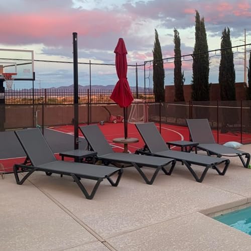 Domi Pool Lounge Chairs, Aluminum Patio Chaise Lounge with Side Table, 5 Position Adjustable Backrest and Wheels, All Weather Outdoor Lounge Chairs for Beach, Yard, Balcony, Poolside, Gray