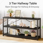 LVB Farmhouse Industrial Console Table for Home, Black Oak, 70 Inch | Wood Metal Foyer Entryway Sofa Tables with Storage, 3 Tier Long Rustic Entry Table TV Stand with Shelves for Home Living Room