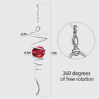Gazing Ball Spiral Tail Wind Spinner Stabilizer, Garden Decorations Stainless Steel Metal with Hook & Red Crystal Glass Orb Outdoor Hanging Decor Kinetic Yard 3D Swivel Art Sun Catchers