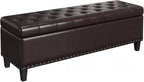 FiveWillowise 51 Inch Storage Ottoman Bench,Large End of Bed Storage Bench | Faux Leather Ottoman with Storage,30 Gallons,Upholstered,with Nailhead Trim,Legs,for Bedroom,Living Room,Entryway,Chocolate