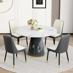 Round Dining Table Set for 4, 45''Marble Grain Dining Room Table Set for 4 with Upholstered Chairs, Modern Dinner Table Set for Kitchen Dining Room