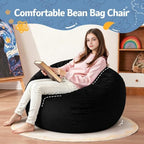 Homguava 2FT Bean Bag Chair,2' Bean Bags with Handle,Small Beanbag Chair | Comfy Beanbag with Memory Foam Filled,Teardrop Bean Bag Sofa with Washable Velvet Cover for Bedroom,Living Room-Jet Black