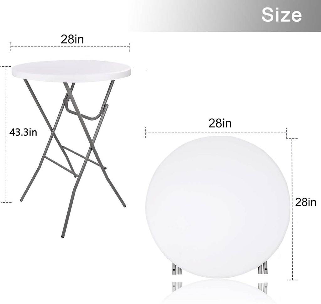 Lakhow 2 Pack Cocktail Table 28in Portable Folding Bar Height Table, White | Indoor Outdoor with Removable Legs, Tall Bistro Foldable Bar Height Table for Parties, Patio, Backyard, Dining, Wedding