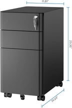 Mount-It! Slim 3 Drawer Rolling File Cabinet with Lock, Mobile Metal Filing Cabinet on Wheels for Under Desk Home & Office Storage, Letter Legal A4, Black