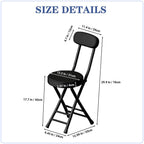 Folding Stool with Back, Padded Leather Round Foldable Stool, Foldable Bar Chairs, Round Portable Collapsible Stool for Gardening Kitchen Camping Cafe Indoor Outdoor,Black