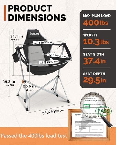 KingCamp Hammock Camping Chair, 400lbs Heavy Duty Swing Chairs for Adults | Portable Camp Chair, Oversized Folding Rocker, 10.3lbs Aluminum Frame, Adjustable recline for Outdoor Beach Patio RV Sport