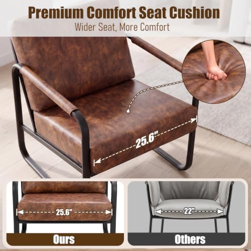 PrimeZone Faux Leather Mid-Century Modern Accent Chair, Brown