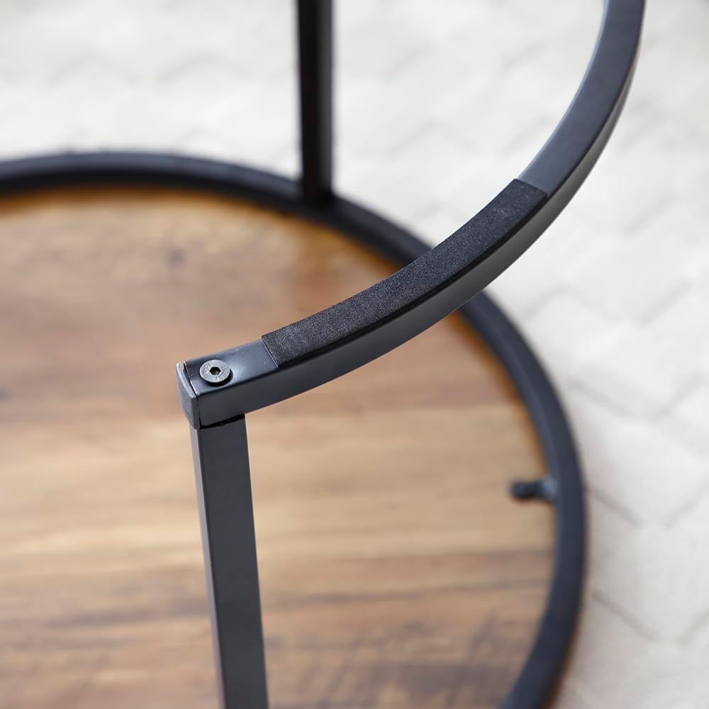 Nesting Coffee Table Set of 2, Steel Frame Circular Round Table Set, Modern Round Side Table with Non-Slip feet, Faux Marble End Tables for Living Room, Bedroom, Balcony (Walnut)