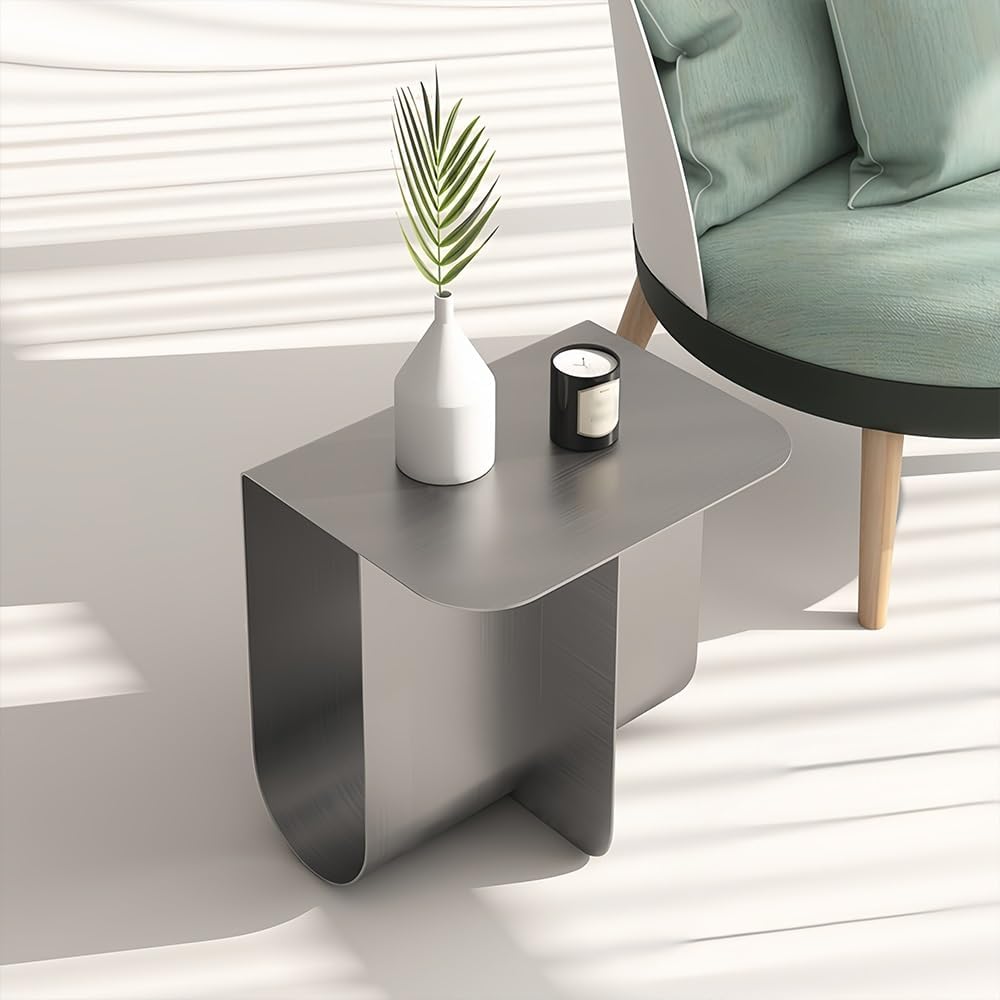 Stainless Steel Side Table with Storage, Modern Metal Coffee Table for Living Room, Bedroom, Office, Study & Guest Room, 15.7 x 11.8 x 15.0 Inches, Silver