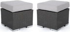 Great Deal Furniture Noble House Santa Rosa 16" Grey Wicker Ottoman Seat w/Silver Cushion (Set of 2)