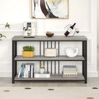 FOLUBAN Console Tables for Entryway, Sofa Table with 3 Tier Storage for Living Room Hallway Foyer Behind Couch, Rustic Light Grey