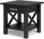 Pemberly Row Solid Wood End Table with Storage, Black Finish, 20.5" W x 20.5" D x 20" H, One Drawer and Shelf, Square Contemporary Design, Living Room or Bedroom Side Table