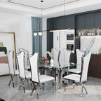 Asday Dining Chairs Set of 6, White Faux Leather and Silver Streamlined High Back Dining Room Chairs with Curved and X Stainless Steel Legs