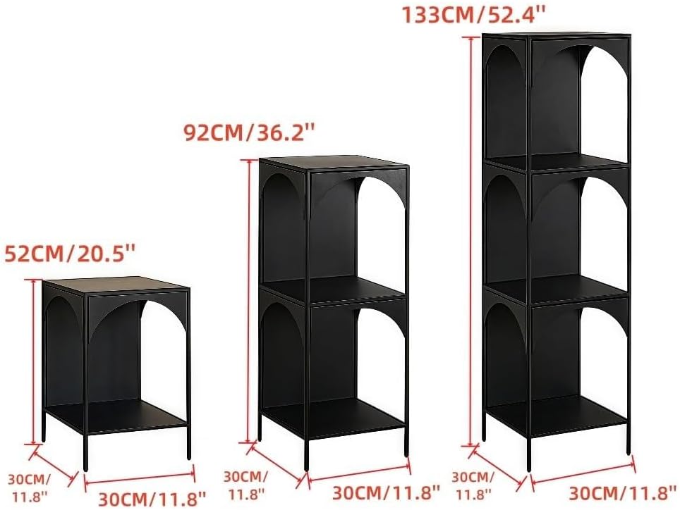 Side Table Freestanding Multi-Layer Storage Shelf Metal Bookshelf Minimalist Bookcase Display Stand for Living Room Office Home Furnishing(White,3 Tier)