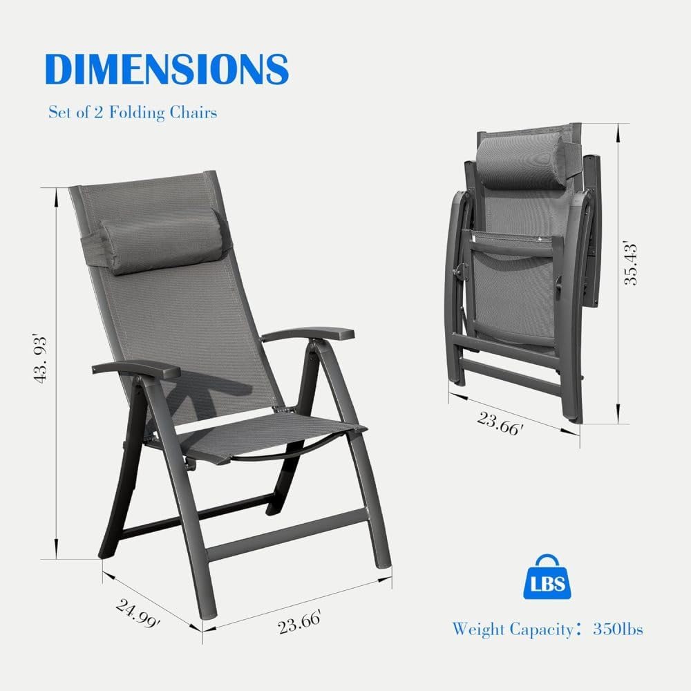 Folding Patio Chair with Textilene Seat and Aluminum Frame for Camping, Beach, Backyard, Tailgating, and Sports Events