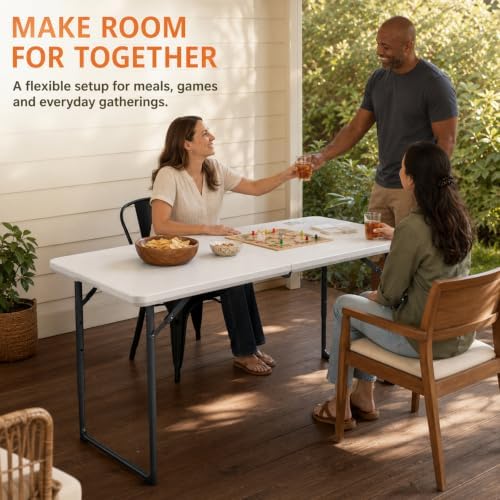 4FT Folding Table 3 Levels Adjustable Height, Heavy Duty Fold-in-Half Portable Table, 400 lbs Capacity Foldable Table for Party Dining Camping Events Picnic Outdoor Indoor Use, 2 Pack