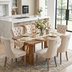 64.5" Dining Room Table Set for 6, Farmhouse Wood Kitchen Table with Decorative Pedestal Legs & 6 Tufted Velvet Chairs,Modern Luxury Dining Table Set for 6 for Dinner & Gatherings