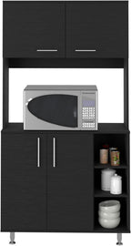 Kitchen Pantry Double Door Cabinet, Four Legs, Three Shelves, Black
