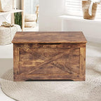 Timberer 31.5" Storage Chest, Wooden Storage Bench, Entryway Shoes Bench | Storage Trunk with 2 Safety Hinges, for Living Room, Bedroom, 15.7 x 31.5 x 18.9 Inches, Rustic Brown