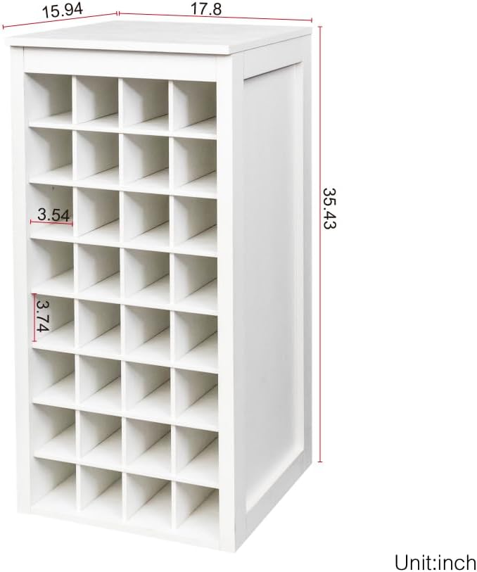 Freestanding Floor Wine Rack, 32 Bottle Wooden Wine Cabinet for Small Spaces, Farmhouse Modular Stackable Bottle Holder, Tall Counter Storage Rack, Elegant Design (White)
