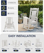 KINGYES Oversized Outdoor Rocking Chairs Set of 2, HDPE Porch Rocker, White | - Rocking Chairs for Outdoor with Wide Seat - 350LBS Support for Adults