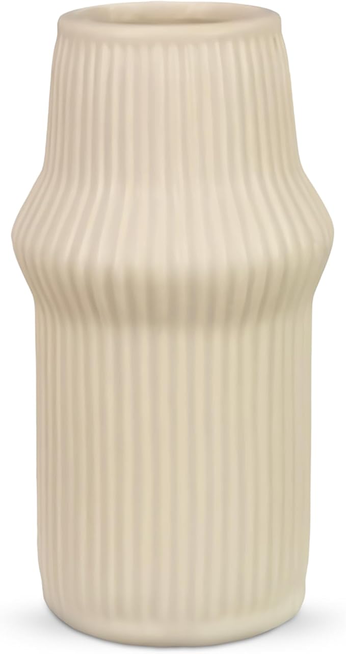 Young's Inc Textured Stoneware Vase with Ribbed Design – Modern Organic Decorative Flower Vase for Table Centerpiece, Shelf, or Mantel, 7” Tall