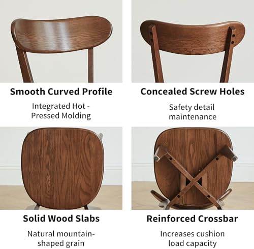 Walnut Dining Chairs Set of 2, Solid Oak Wood | Mid Century Modern, Armless & Curved Back. Heavy Duty 400 LBS, Easy Assembly. for Kitchen, Dining Room & Breakfast Nook