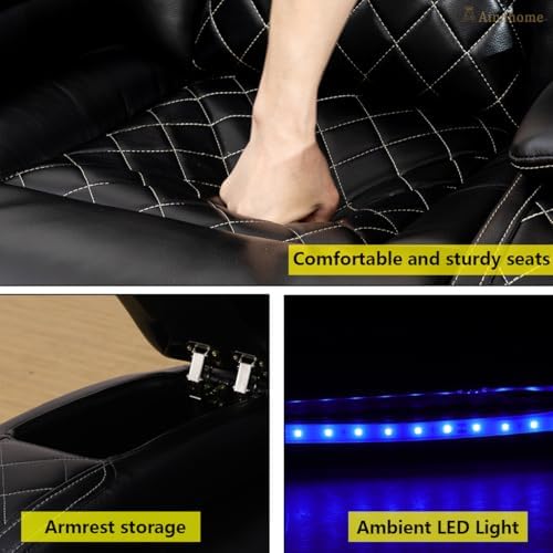 A Ainehome Power Furniture Reclining Sectional Sofa Set, Living Room Power Recliner Adjustable Sofa, Loveseat and Chair with USB Chargers/Storage Console for Living Room/Office(A-Black)