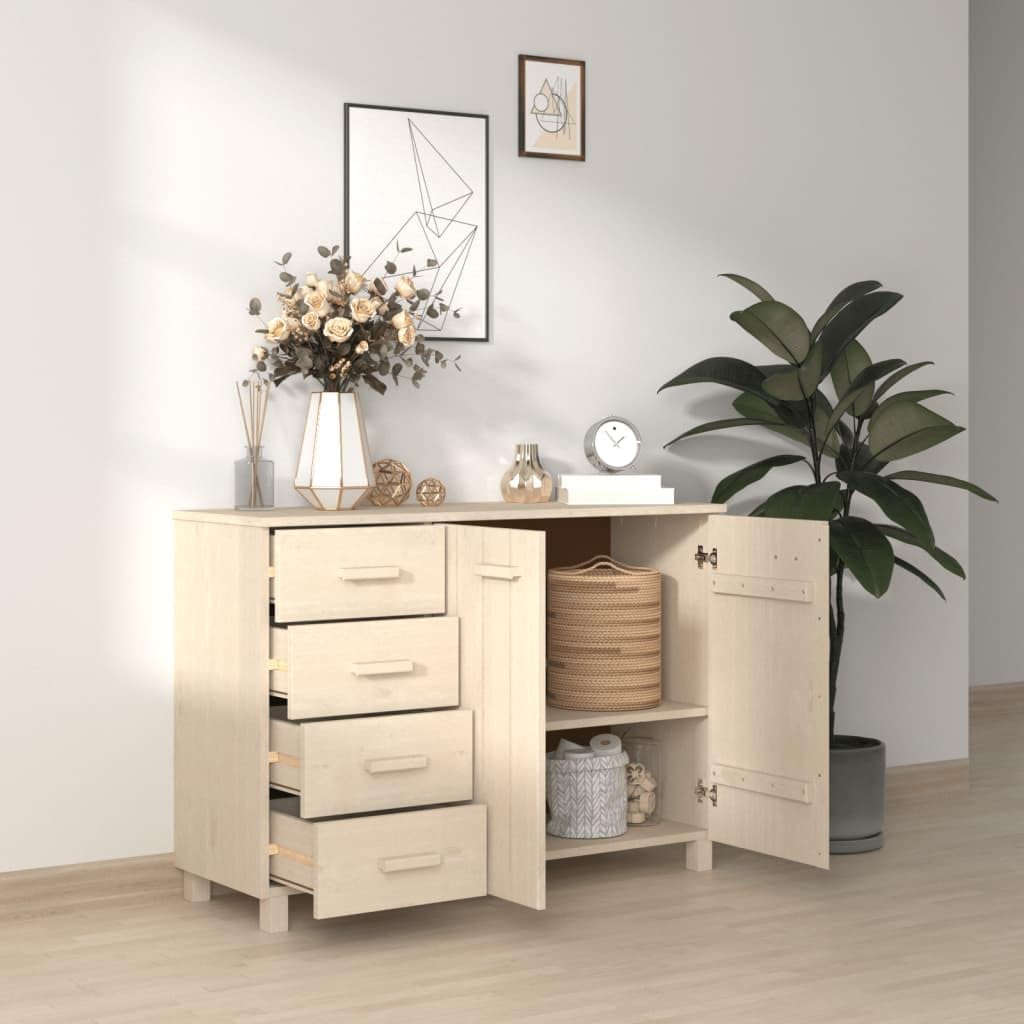 Honey Brown Solid Pine Wood Sideboard with 4 Drawers, Traditional Rustic Storage Cabinet for Dining Room, Ample Storage Space, Classic Home Decor Furniture