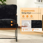 VINGLI 28" Wide Plush Upholstery Sling Modern Accent Chairs Set of 2, Cute Reading Armchair with Removable Seat Cushion & Tan Microfiber Seat Base, Lazy Chair for Bedroom & Lounge,Black