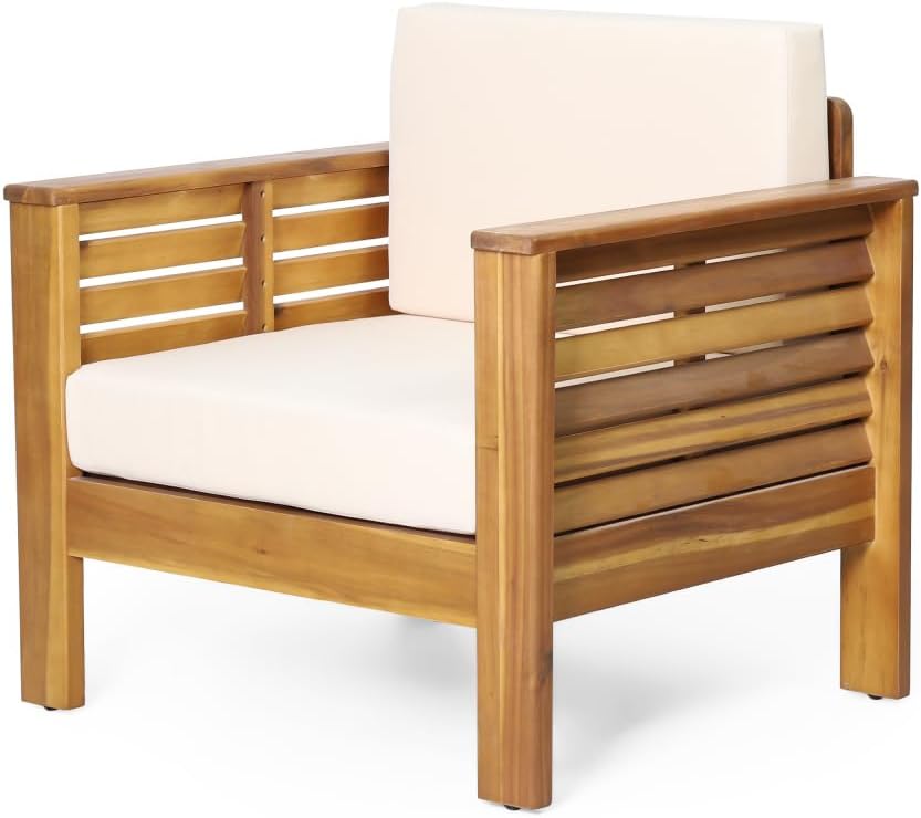 free-space Mi Apricot seat Cushion Courtyard Leisure Single Chair, Solid Wood Balcony Meeting Chair, 27.75-inch Wide Outdoor Solid Wood Leisure Chair