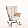 Teddy Upholstered Wingback Rocking Chair, Soft Padded Indoor Reading Glider Chair for Living Room and Bedroom, Beige