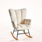 Teddy Upholstered Wingback Rocking Chair, Soft Padded Indoor Reading Glider Chair for Living Room and Bedroom, Beige
