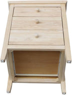 25"H Solid Wood Bedroom Nightstand with 3 Drawers, Parawood Construction, Paint or Stain in Any Color, Durable and Eco-Friendly, Unfinished