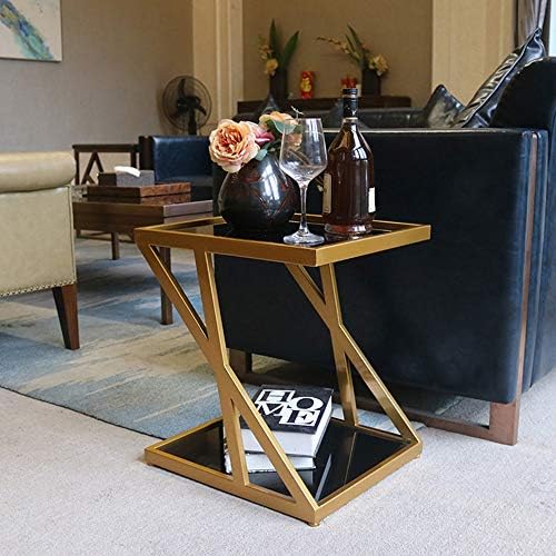 Telephone Table, Tempered Glass Side Table Nordic Modern Iron Art Sofa Table Coffee Table Bedside Table for Living Room Bedroom Balcony,17.7''x15.7''x19.6''(