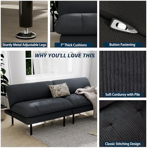 Ribilake 70" Futon Sofa Bed, 4 in 1 Multi-Function Couch Sleeper with Adjustable Backrest, Modern Convertible Futon, Recliner Small Loveseat for Living Room, Office, Grey