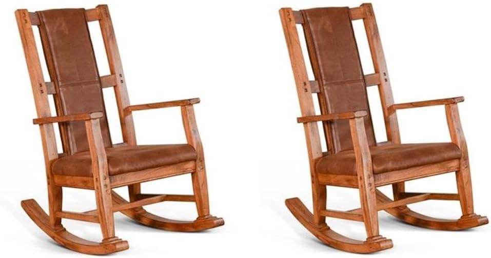 Pemberly Row Set of 2 Farmhouse Mindi Wood Rocking Chair in Rustic Oak